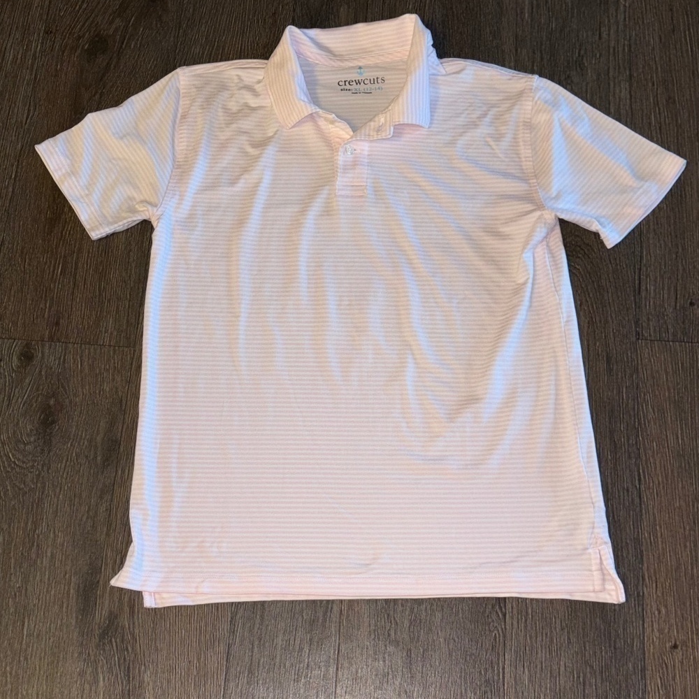 Crewcuts boys XL pink and white stripe collared shirt